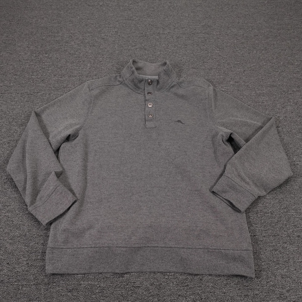 Tommy Bahama Sweater Mens Large Gray Waffle Knit Henley Long Sleeve Pullover